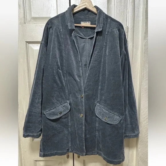 Anthropologie Pilcro Women M Washed Corduroy Blazer Boxy Oversized Slouchy Blue - Picture 2 of 13